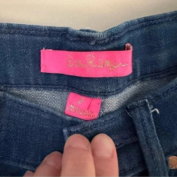 Lilly Pulitzer Braided Trim Denim Jeans Crop Bootcut Dark Wash Size 2 - Picture 3 of 13
